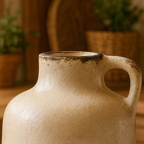 NWT Vintage Farmhouse Style Crackled Rustic Milk Jug Vase - Picture 2 of 10